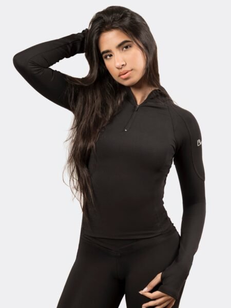 Quarter Zipper Sculpt Top in Black