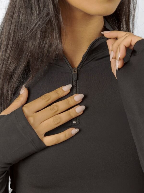 Quarter Zipper Sculpt Top in Black