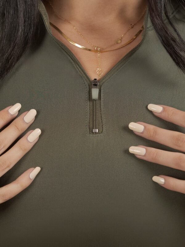 Quarter Zipper Sculpt Top in Olive Green