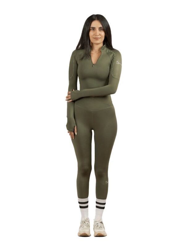 Quarter Zipper Sculpt Top in Olive Green