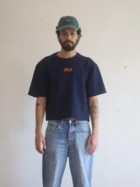 Boxy Cropped Tee in Navy