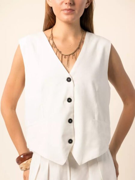 Linen Blend Oversized Vest in Off White