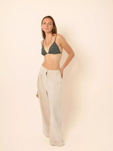 Linen Blend Darted Trousers in Beige