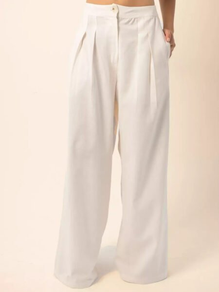 Linen Blend Darted Trousers in Off White