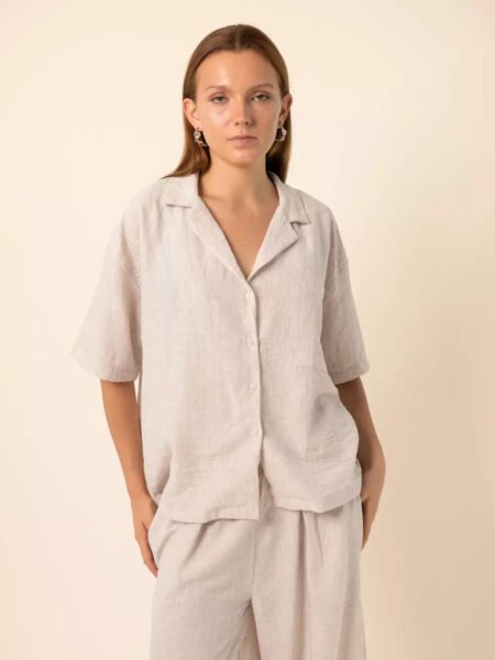 Oversized Shirt in Silver Stripes - Beige