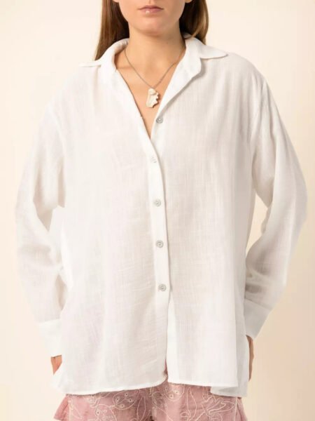 Oversized Linen Shirt with Side Buttons in White