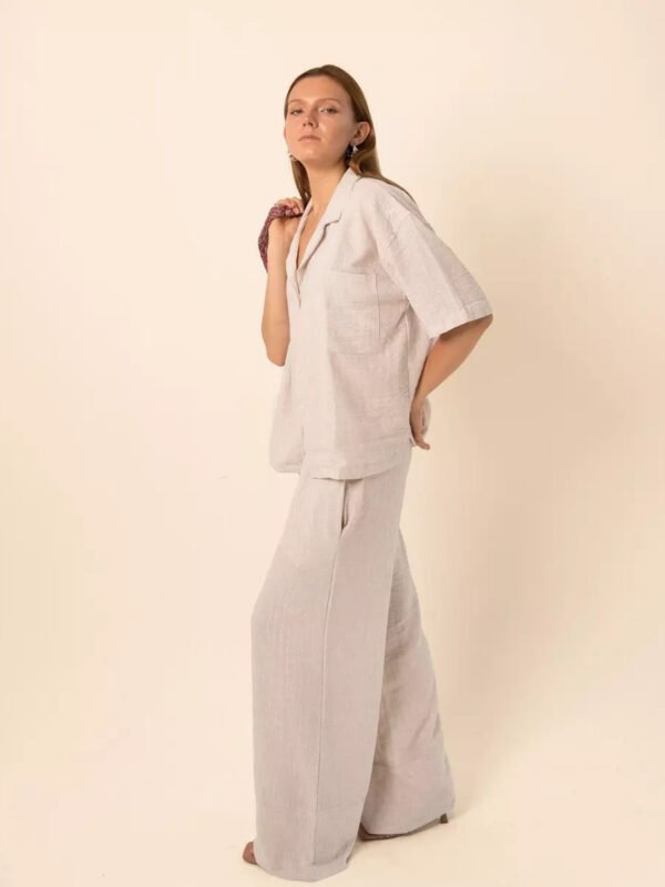 Wide-Leg Pants in Silver Stripes - Beige