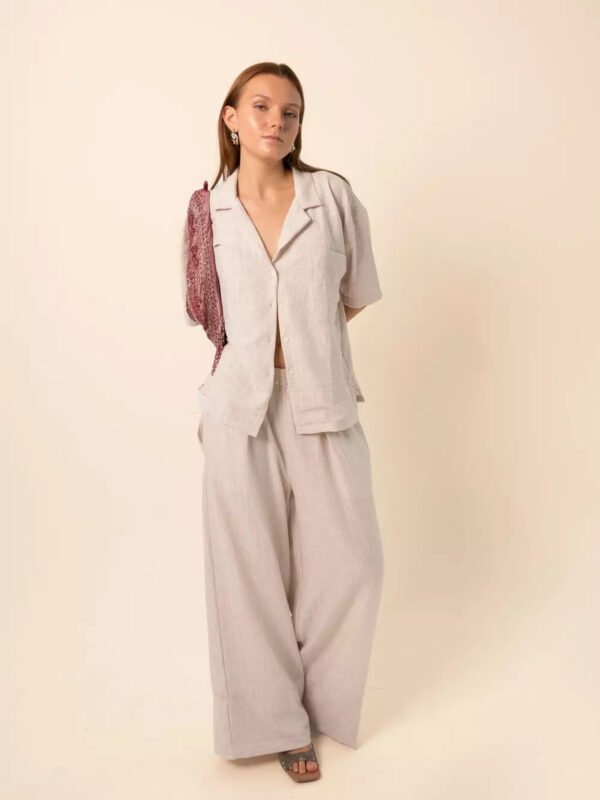 Wide-Leg Pants in Silver Stripes - Beige