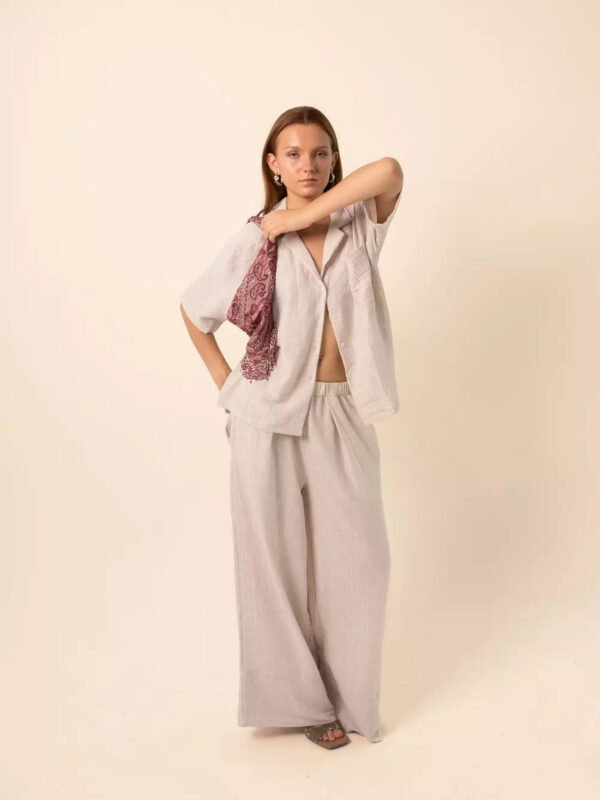Wide-Leg Pants in Silver Stripes - Beige