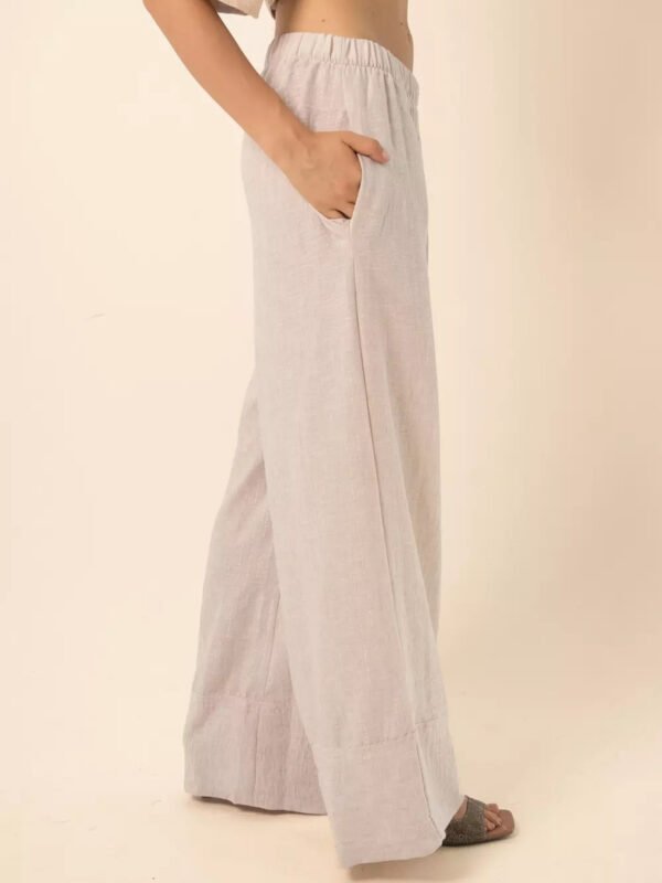 Wide-Leg Pants in Silver Stripes - Beige