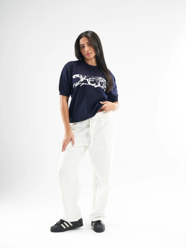 Navy Blue Hunger Built Me Round Knitted