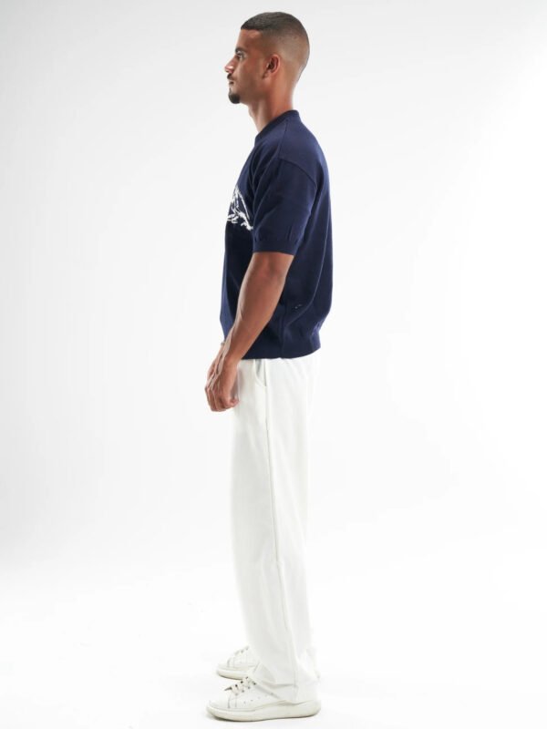 Navy Blue Hunger Built Me Round Knitted