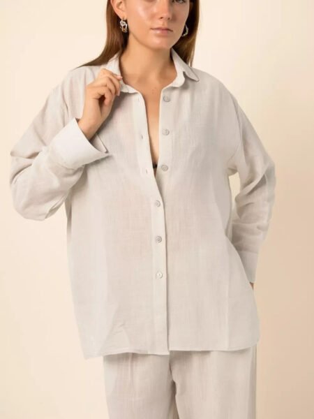 Oversized Shirt with Side Buttons in Oyster White