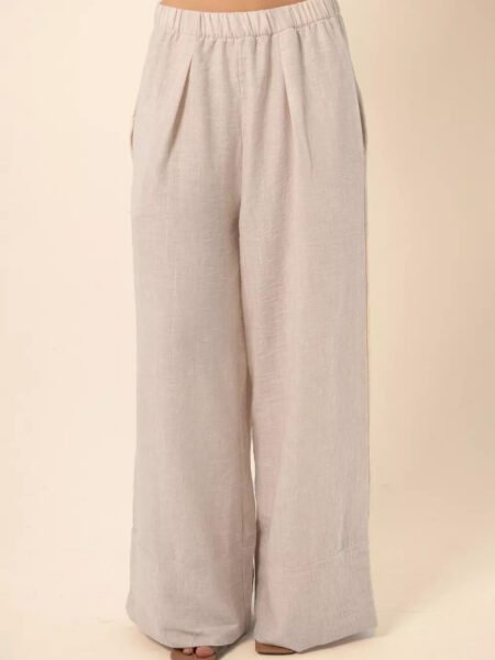 Wide-Leg Pants in Silver Stripes - Beige