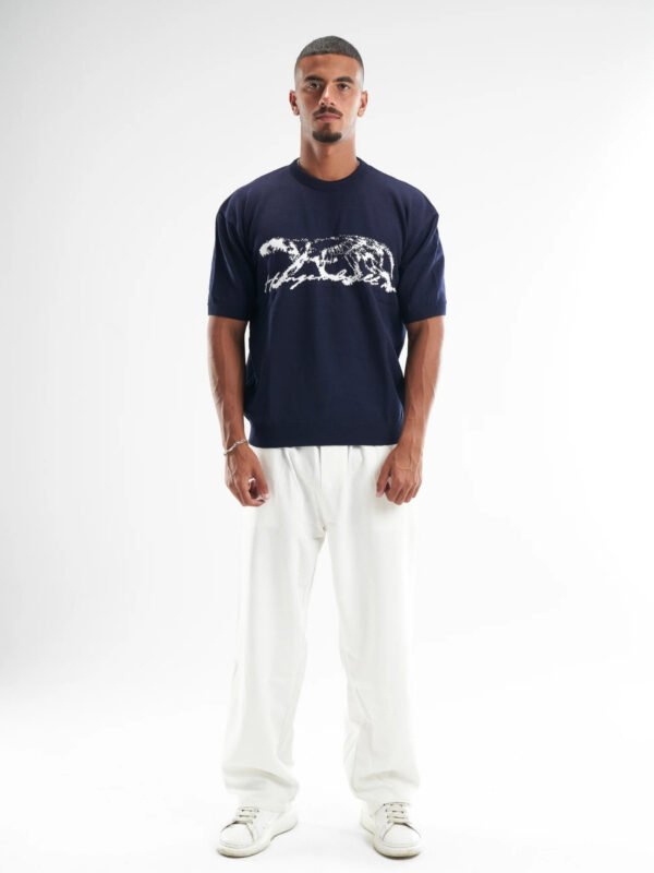 Navy Blue Hunger Built Me Round Knitted
