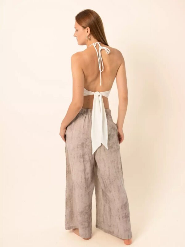Wide-Leg Pants with Side Slits in Greige