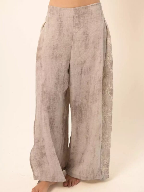 Wide-Leg Pants with Side Slits in Greige