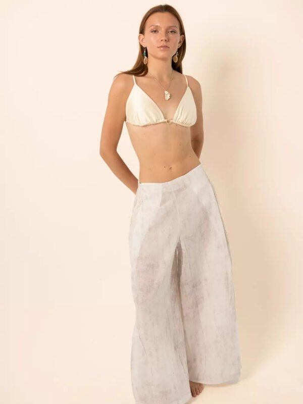 Wide-Leg Pants with Side Slits in White