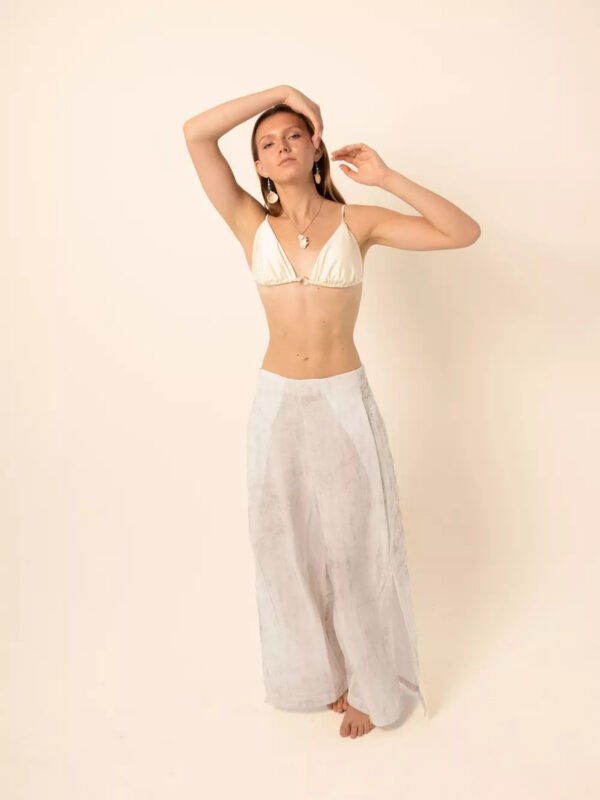 Wide-Leg Pants with Side Slits in White