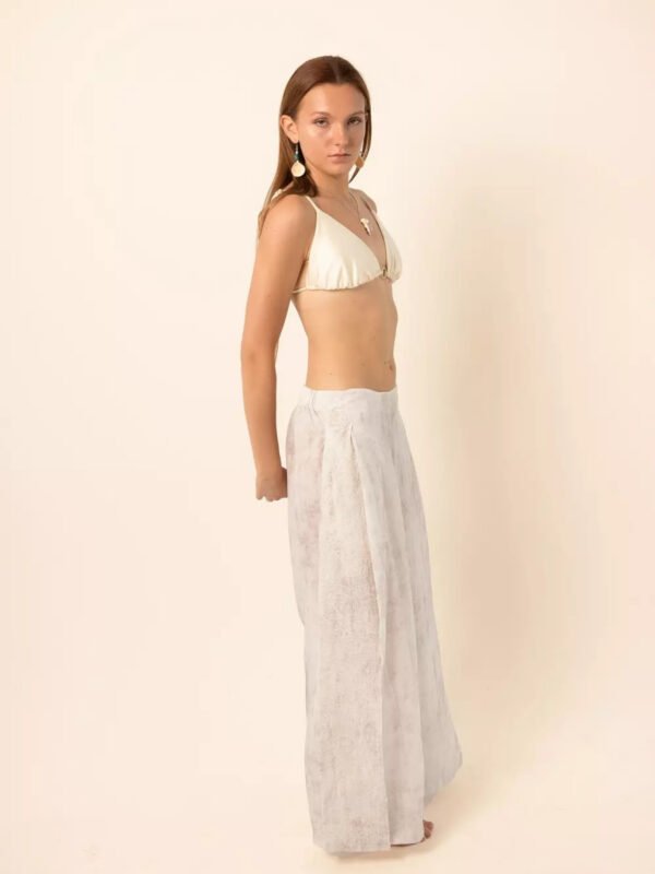 Wide-Leg Pants with Side Slits in White