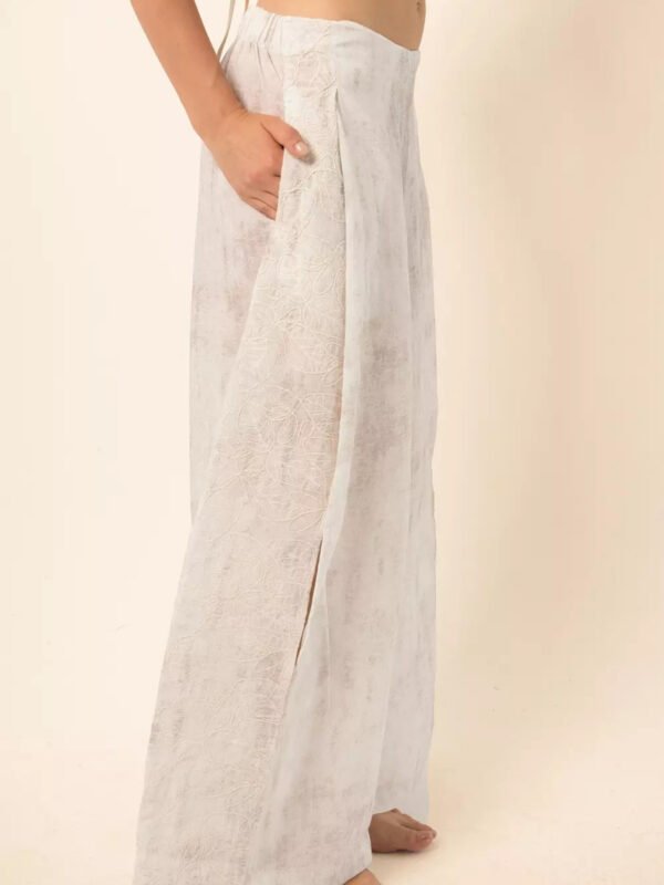 Wide-Leg Pants with Side Slits in White