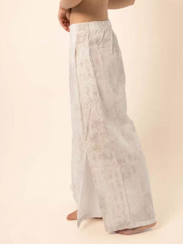 Wide-Leg Pants with Side Slits in White