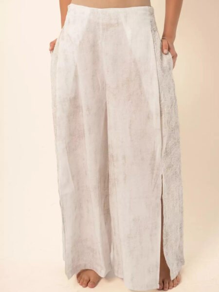 Wide-Leg Pants with Side Slits in White