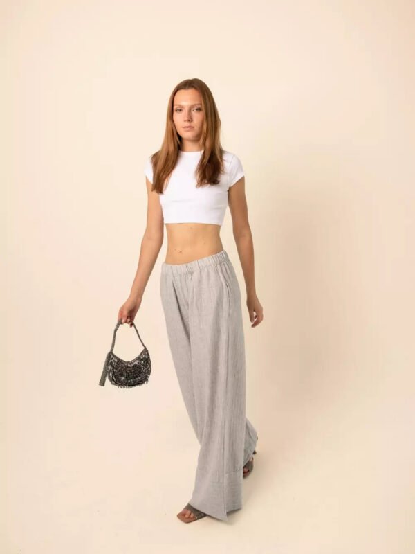 Wide-Leg Pants in Silver Stripes - Light Grey