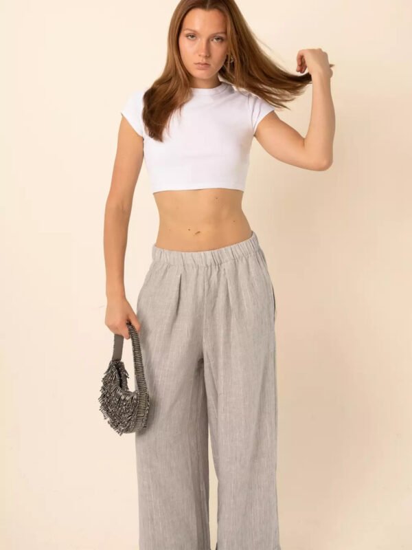 Wide-Leg Pants in Silver Stripes - Light Grey