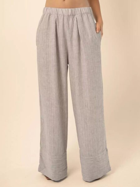 Wide-Leg Pants in Silver Stripes - Light Grey