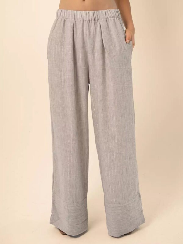Wide-Leg Pants in Silver Stripes - Light Grey