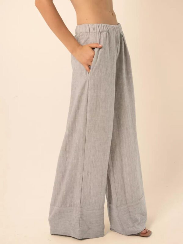 Wide-Leg Pants in Silver Stripes - Light Grey