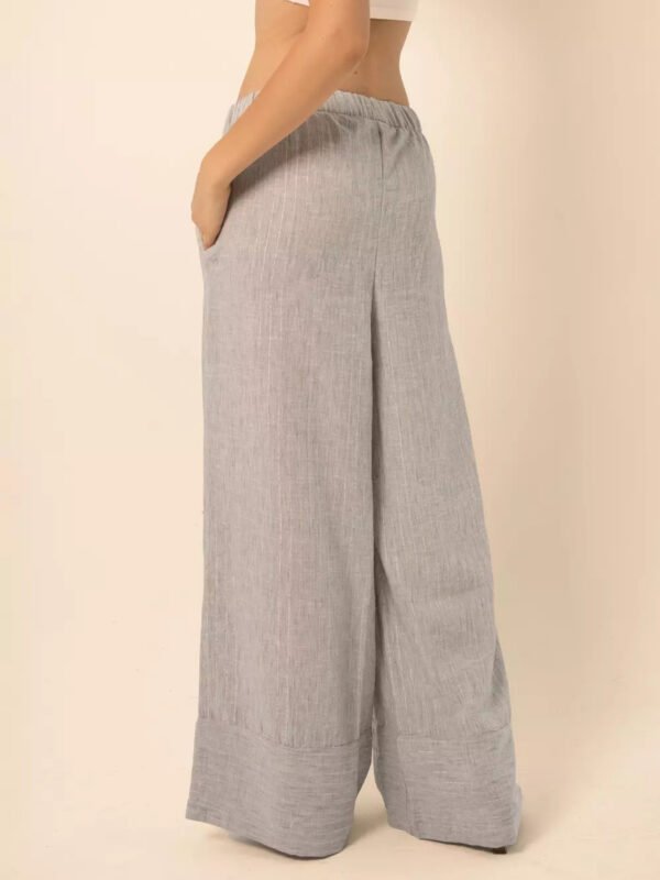Wide-Leg Pants in Silver Stripes - Light Grey