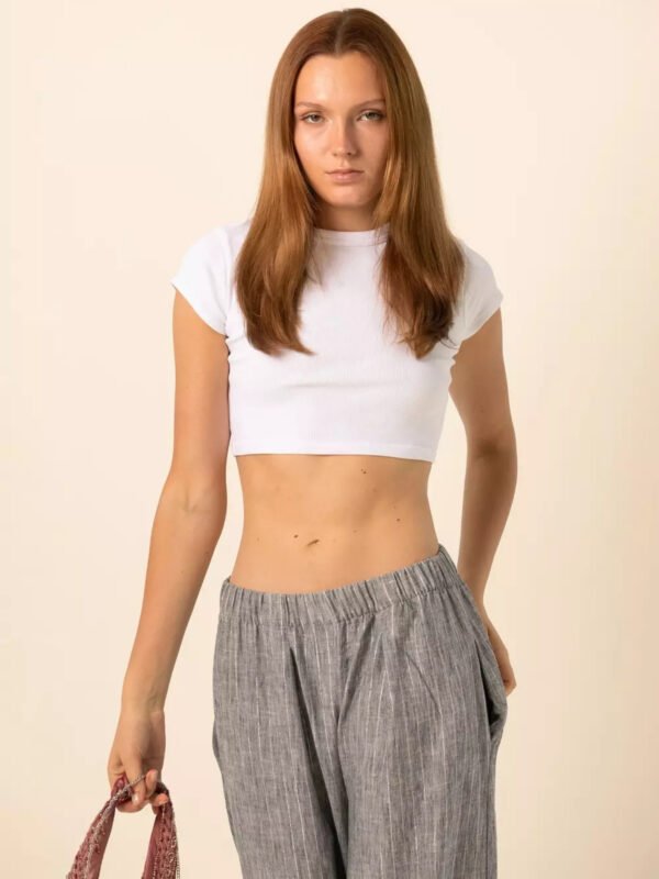 Wide-Leg Pants in Silver Stripes - Dark Grey