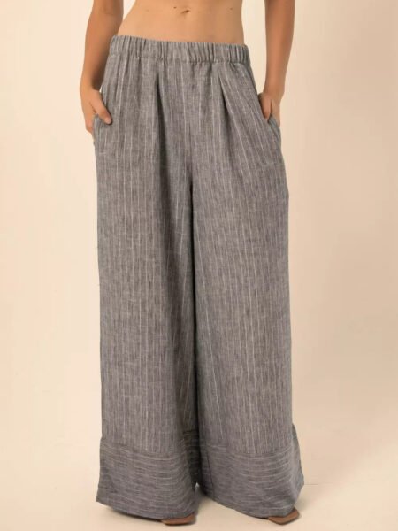 Wide-Leg Pants in Silver Stripes - Dark Grey