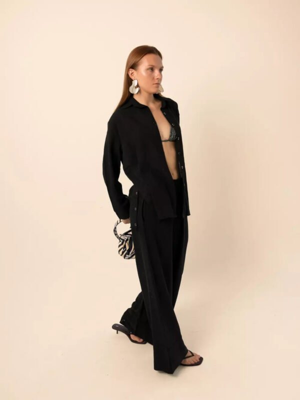 Wide-Leg Linen Pants in Black