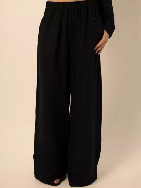 Wide-Leg Linen Pants in Black