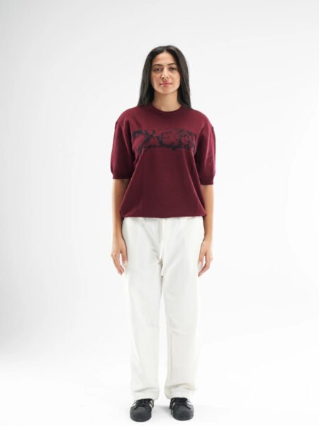 Burgundy Hunger Built Me Round Knitted