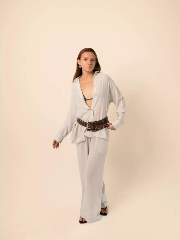 Wide-Leg Linen Pants in Oyster White