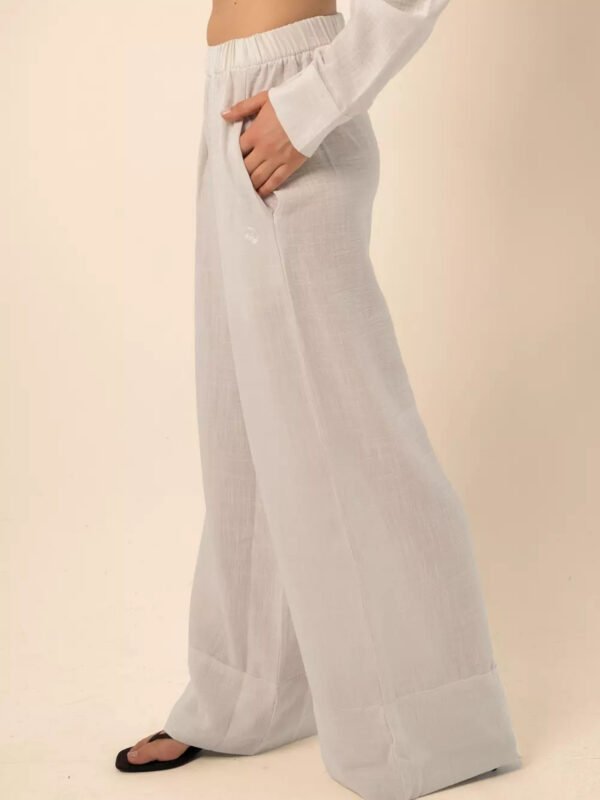 Wide-Leg Linen Pants in Oyster White