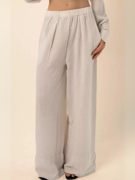 Wide-Leg Linen Pants in Oyster White